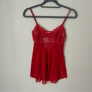 Victoria's Secret Y2K Sheer Red Lace Slip Lingerie Back Bows Chemise Size XS